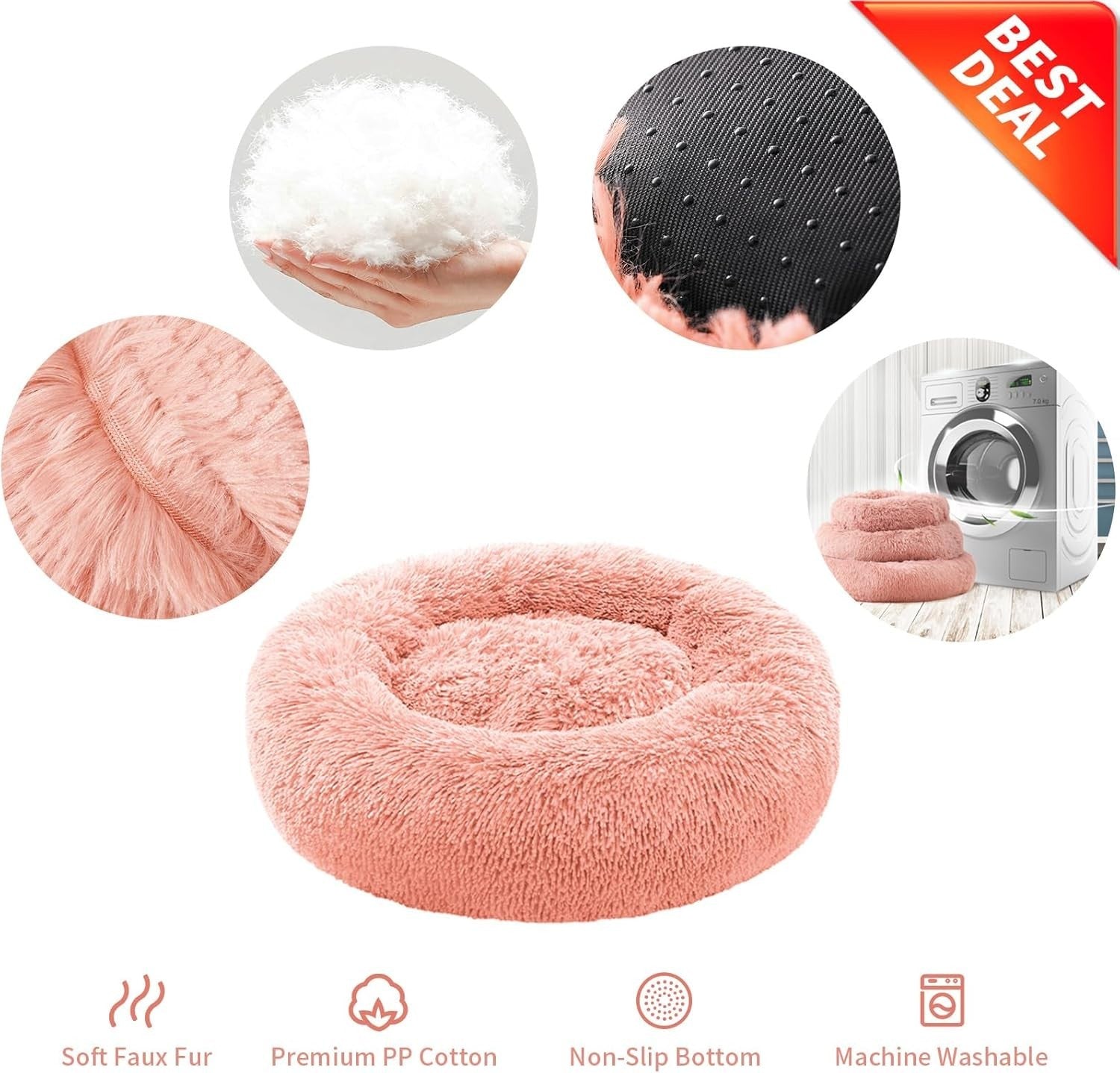 Calming Donut Dog Bed XL Washable Anti Anxiety Plush