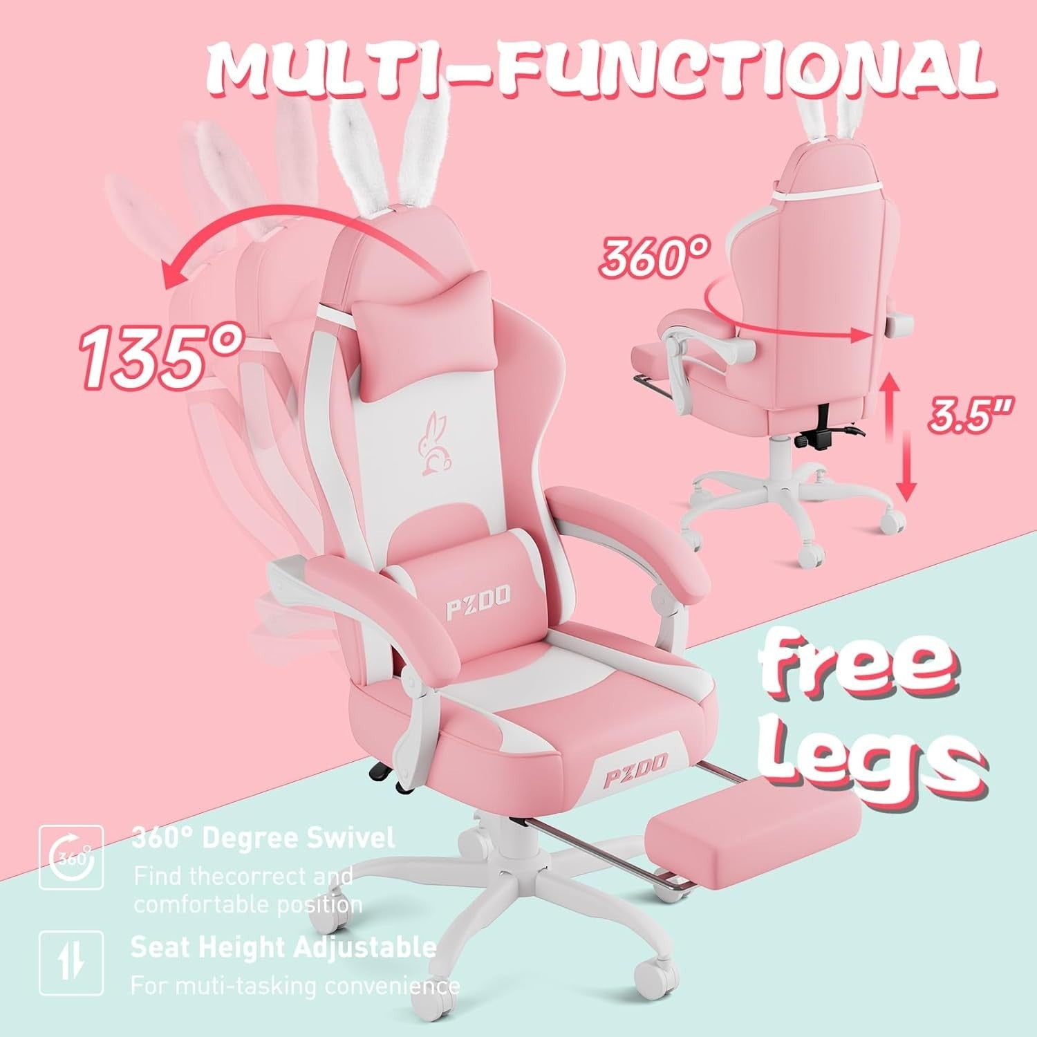 Gaming Chair Ergonomic Recliner Oversized Seat Footrest Tech Cloth Adults