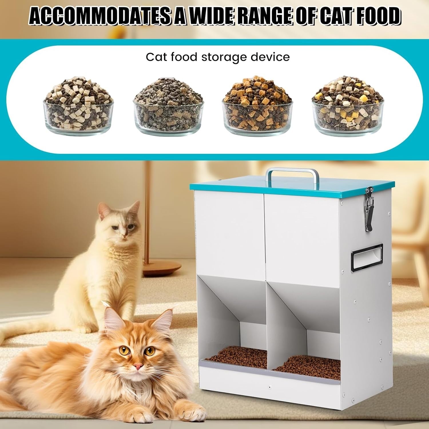 10L Automatic Pet Feeder Dual Bowl Metal Dry Food Dispenser for Cats