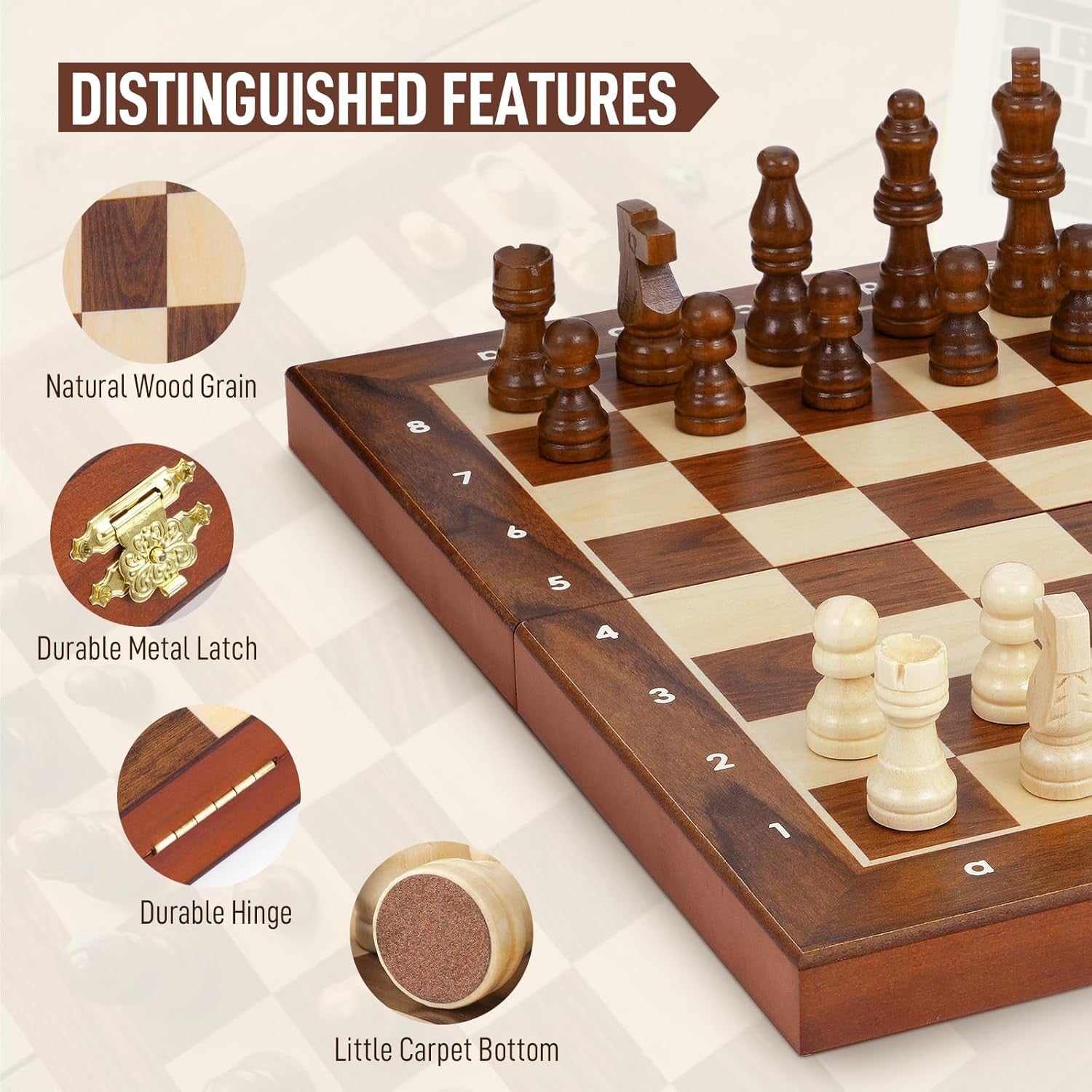 Wooden Magnetic Chess Set 30cm Folding Board w/ Storage & Extra Queens