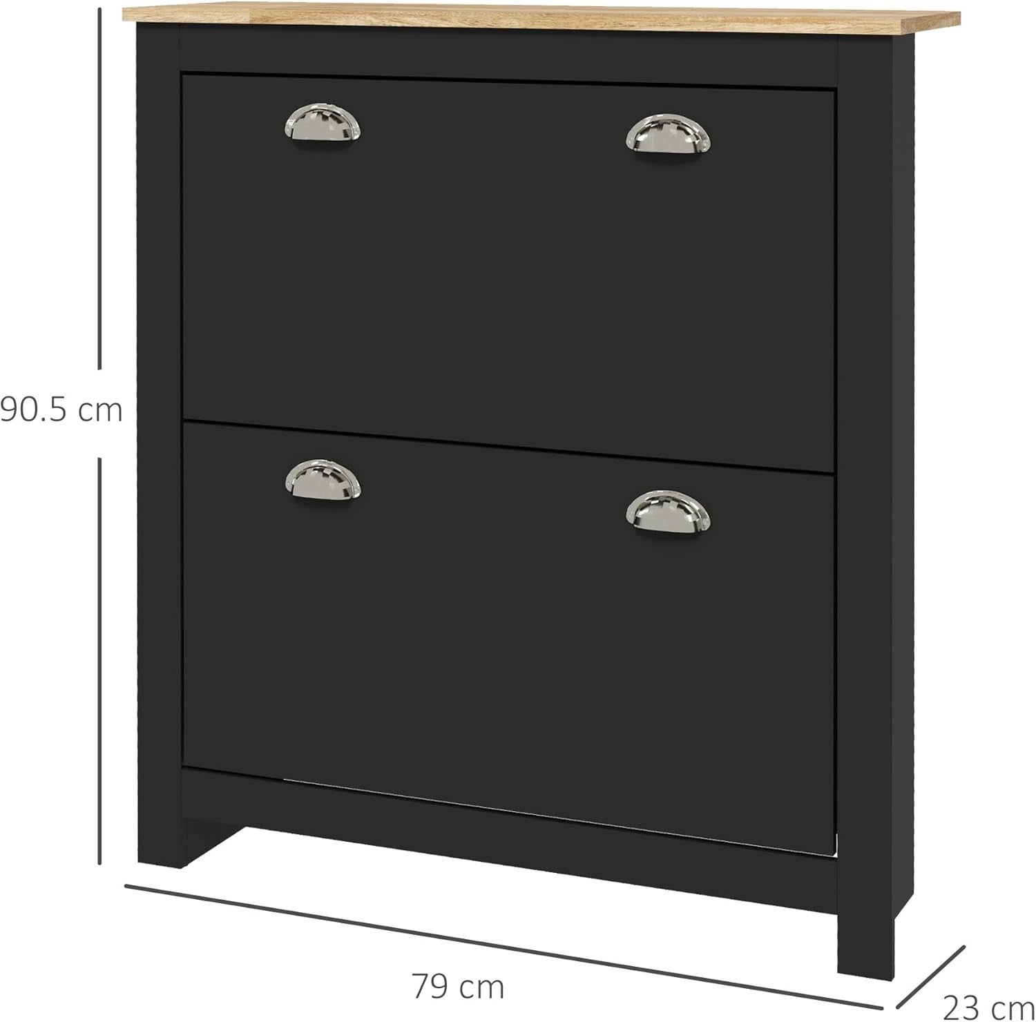 2-Drawer Narrow Shoe Cabinet with Flip Doors & Adjustable Shelves Black