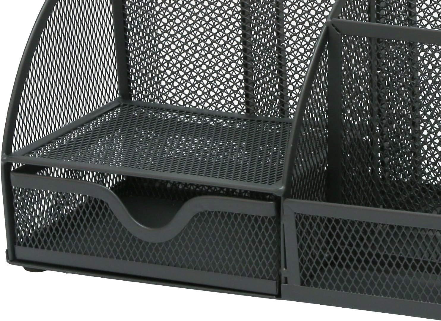 Metal Desk Organiser with 7 Compartments & Drawer – Graphite 6-Pack