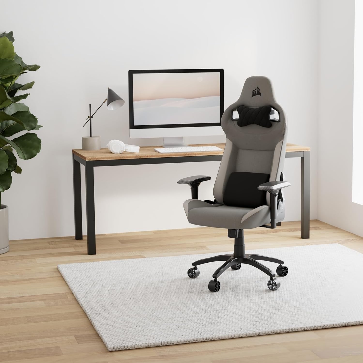 Ergonomic Fabric Gaming Chair Style w/ Lumbar & Neck Pillow