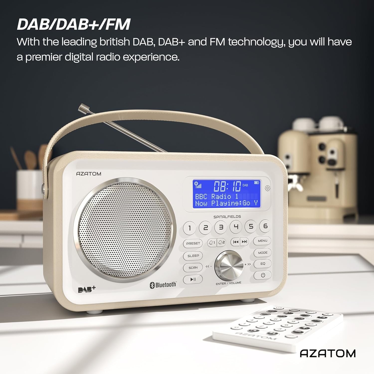 White Portable DAB DAB+ FM Digital Radio Bluetooth Rechargeable Dual Alarm