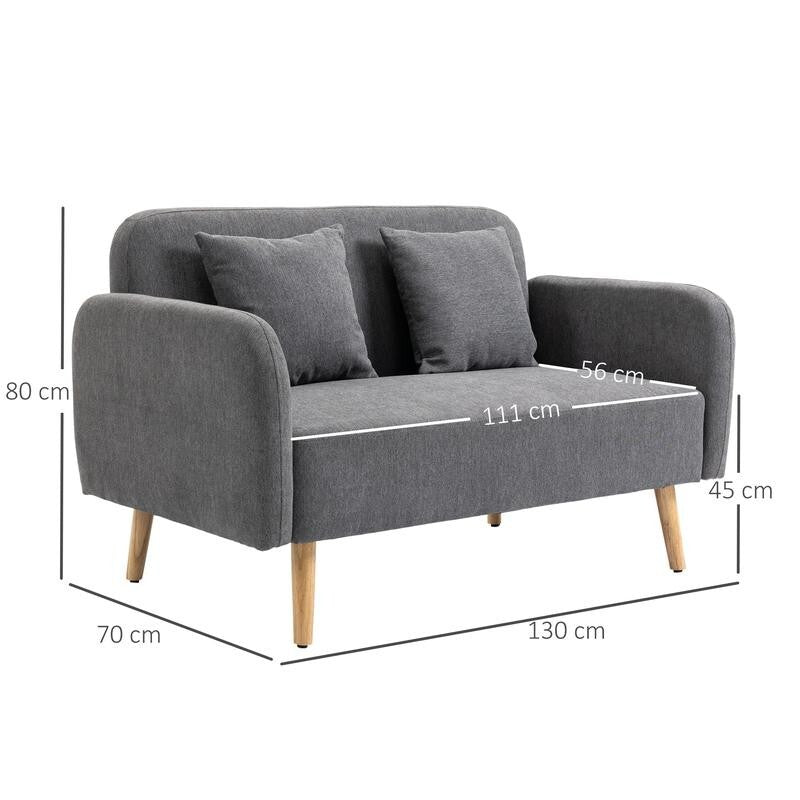 2 Seater Grey Chenille Loveseat Sofa Compact Couch w/ Cushions & Wood Legs