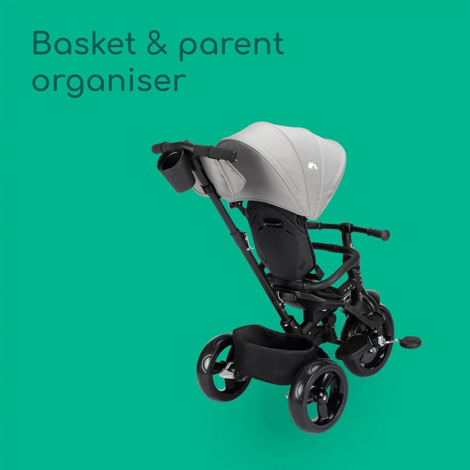 Foldable Baby Trike with Parent Handle Canopy 10M-4Y Toddler Bike Grey