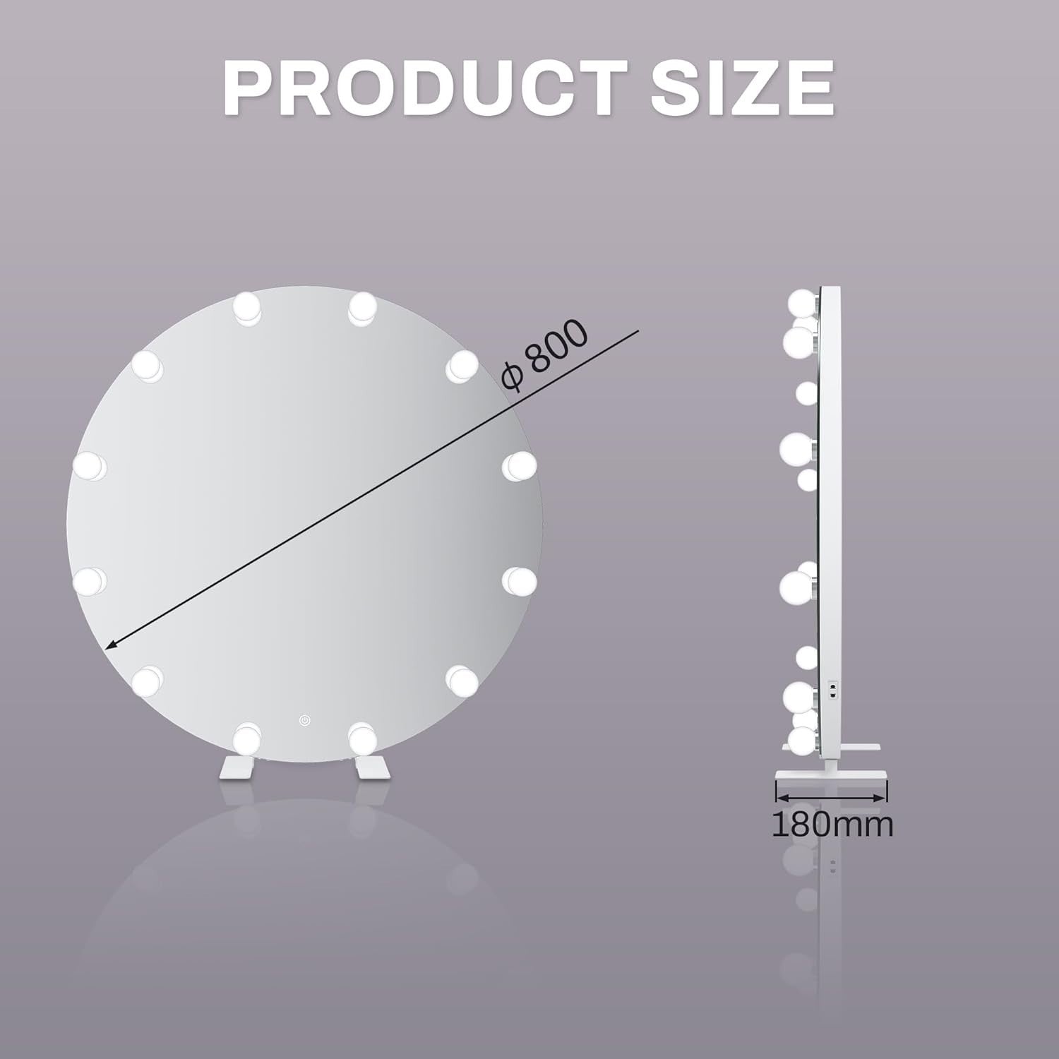 Round LED Vanity Mirror 80cm with 12 Dimmable Bulbs Touch Control Light