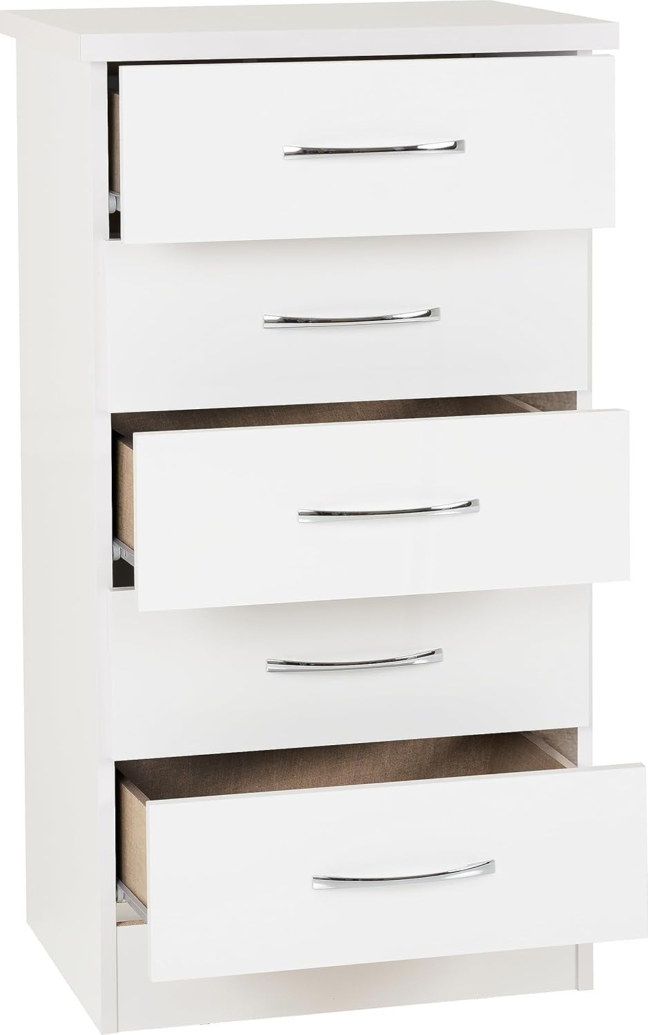 White Gloss 5 Drawer Slim Chest Tall Storage Unit Narrow Bedroom Organiser