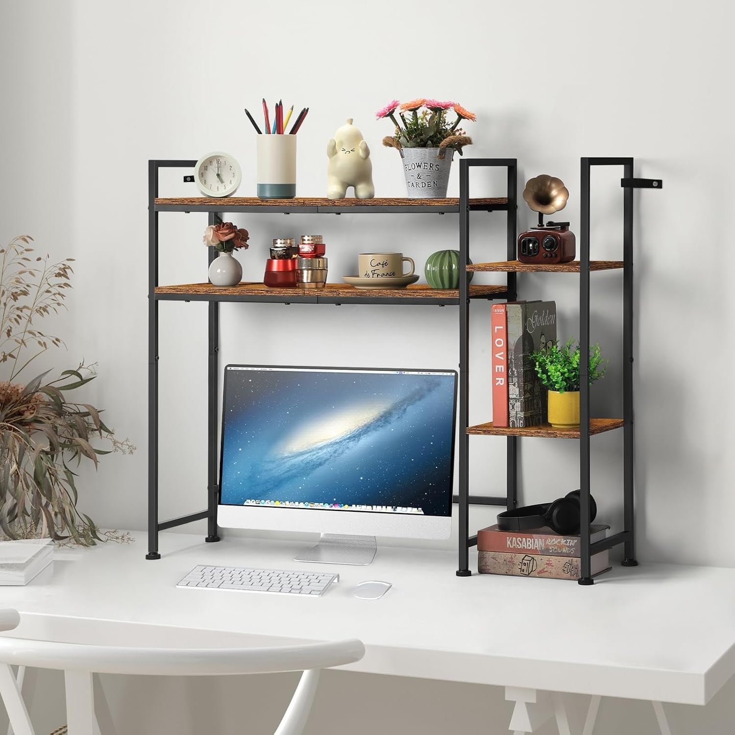 4-Tier Desktop Bookshelf Hutch | 95cm Desk Organizer Rack Over Monitor Storage