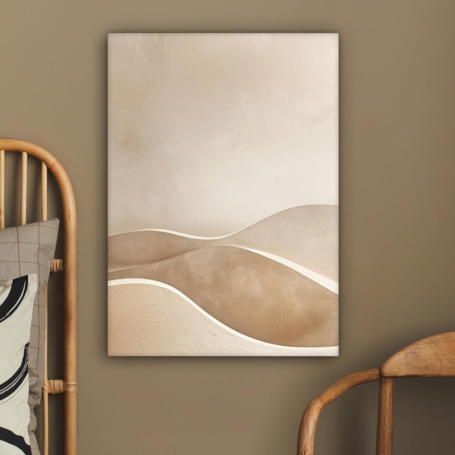Large Framed Canvas Wall Art 50x70cm Beige Hills Abstract
