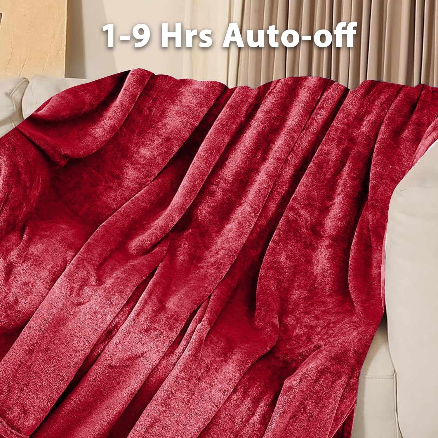 Electric Heated Fleece Throw Blanket 9 Heat Levels Timer Washable 160x130cm