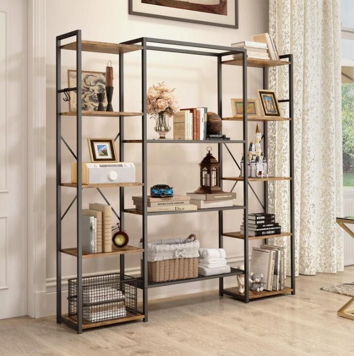 Industrial 5 Tier Metal Bookcase Storage Rack Shelf Unit for Living Room