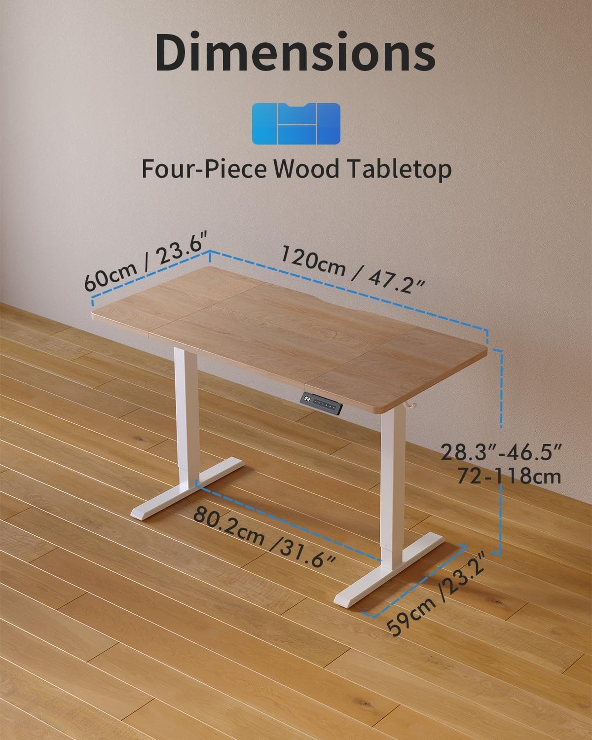 Electric Standing Desk 120x60cm Maple Top White Frame Adjustable Sit Stand
