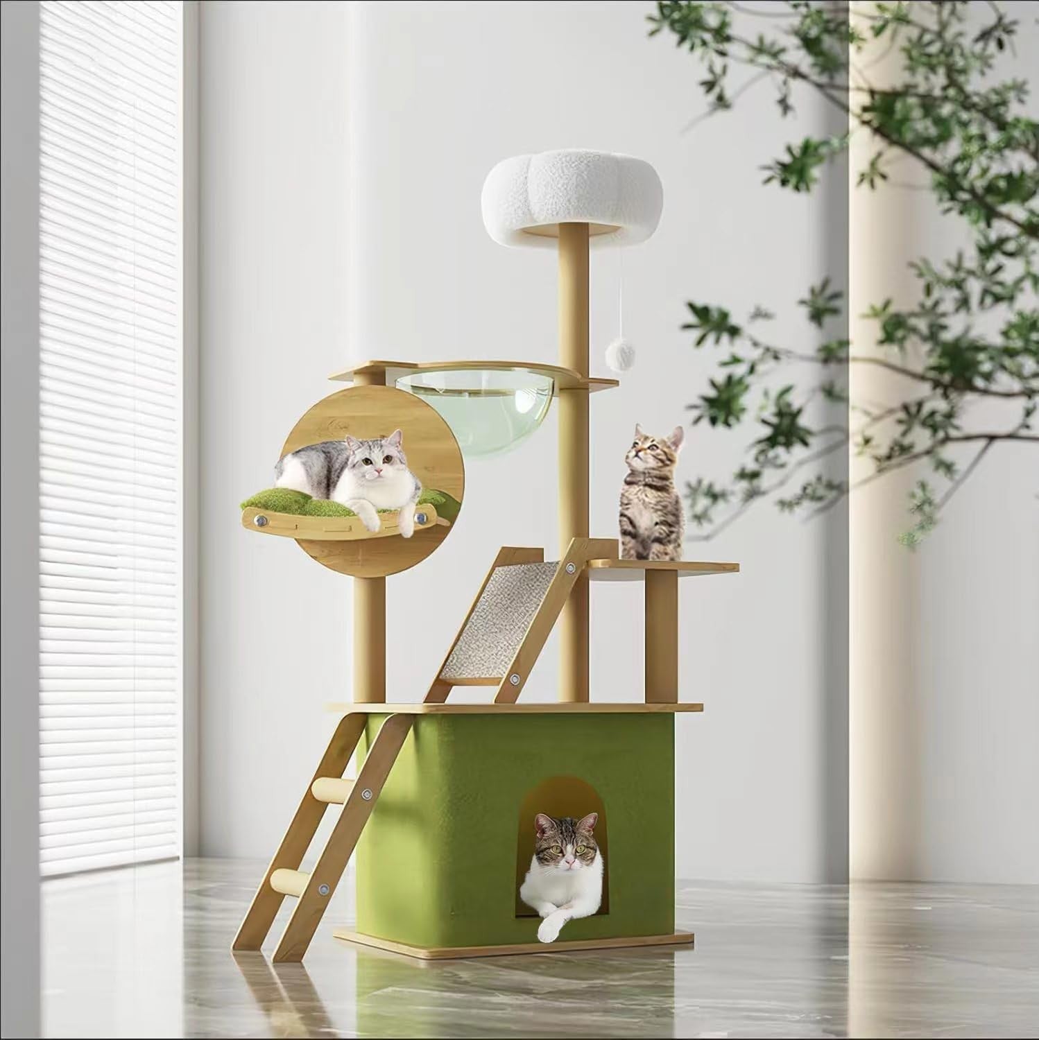 150cm Cat Tree Tower Indoor Condo Capsule Hammock Ladder Large Cats