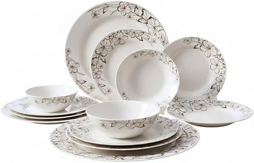 26pc Porcelain Dinner Set Floral Embossed Plates Bowls Service for 6
