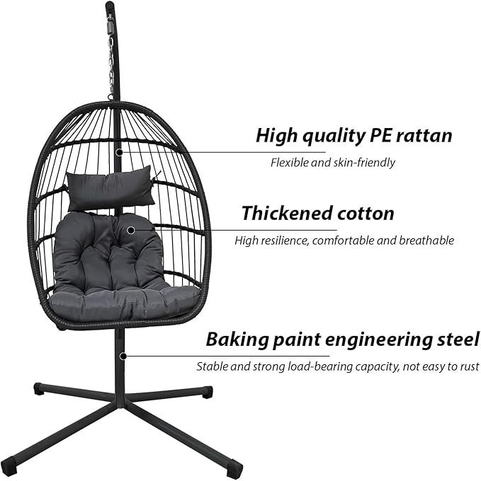 Hanging Egg Chair with Stand – 350lbs Steel Frame, Cushions, Waterproof Cover