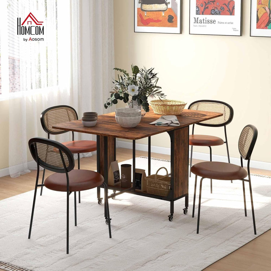 Rustic Folding Dining Table on Wheels with Shelf Drop Leaf Space Saver