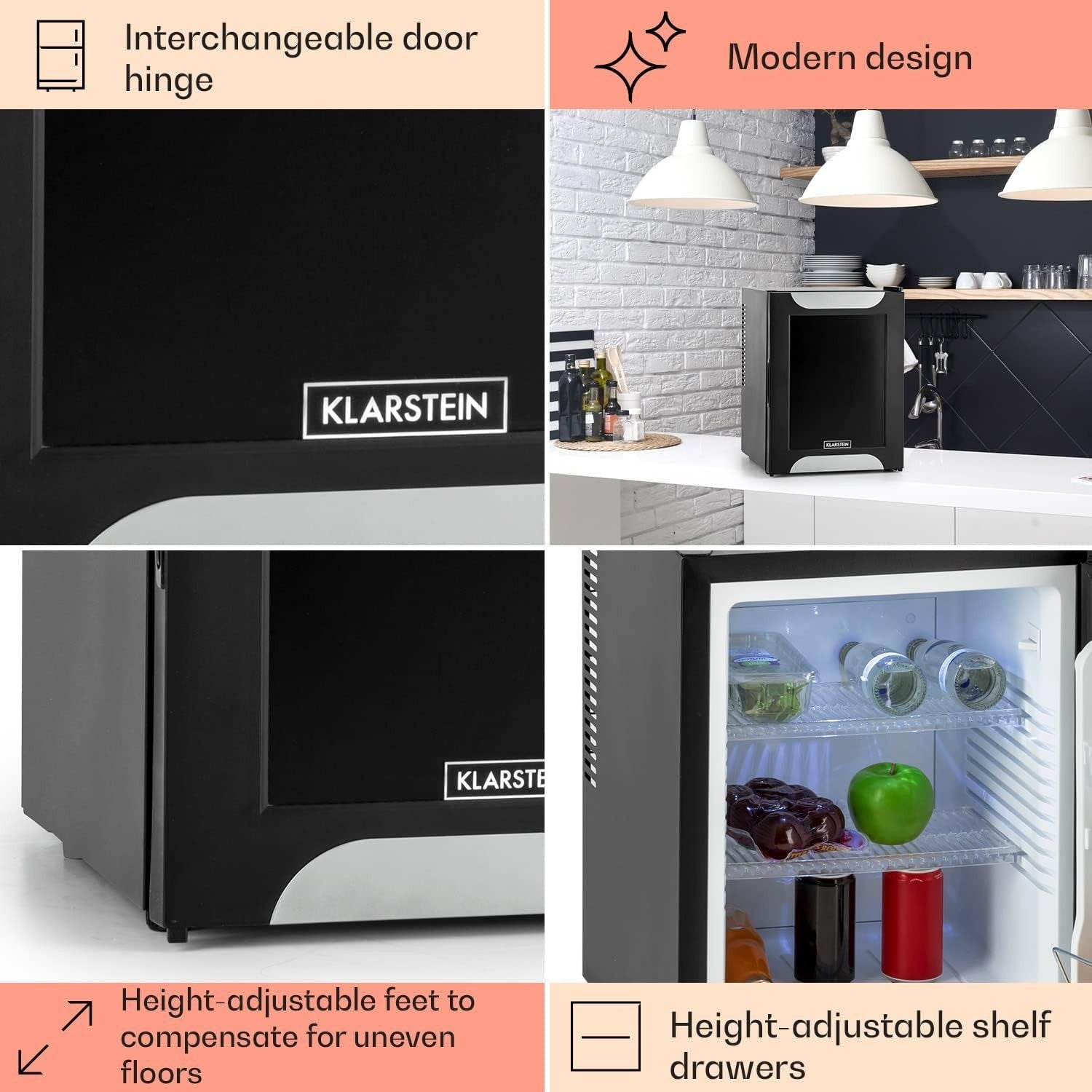 32L Mini Fridge Black Portable Cooler and Drinks Refrigerator Silent