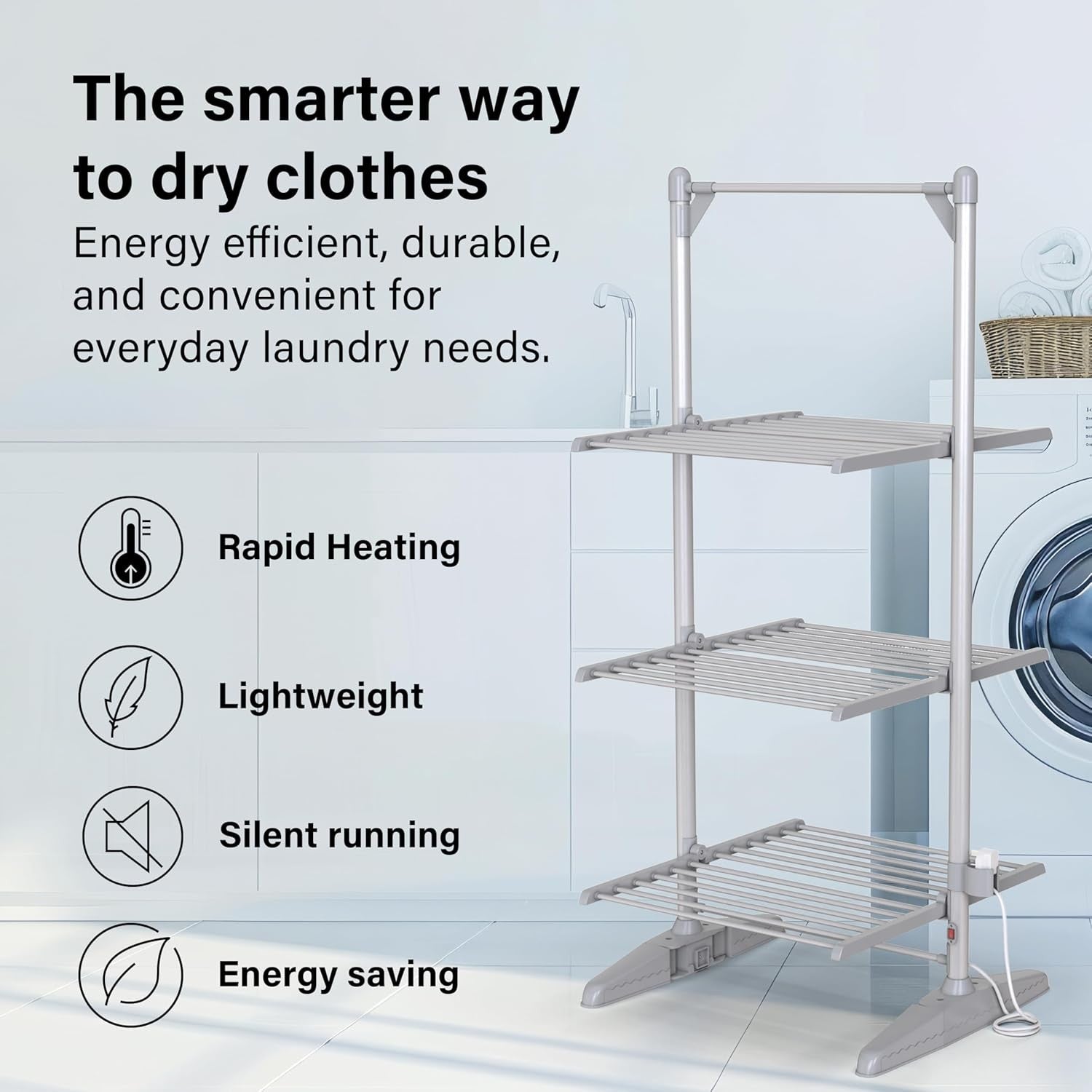 Heated Clothes Airer 3 Tier Electric Drying Rack Foldable 300W Fast Dry