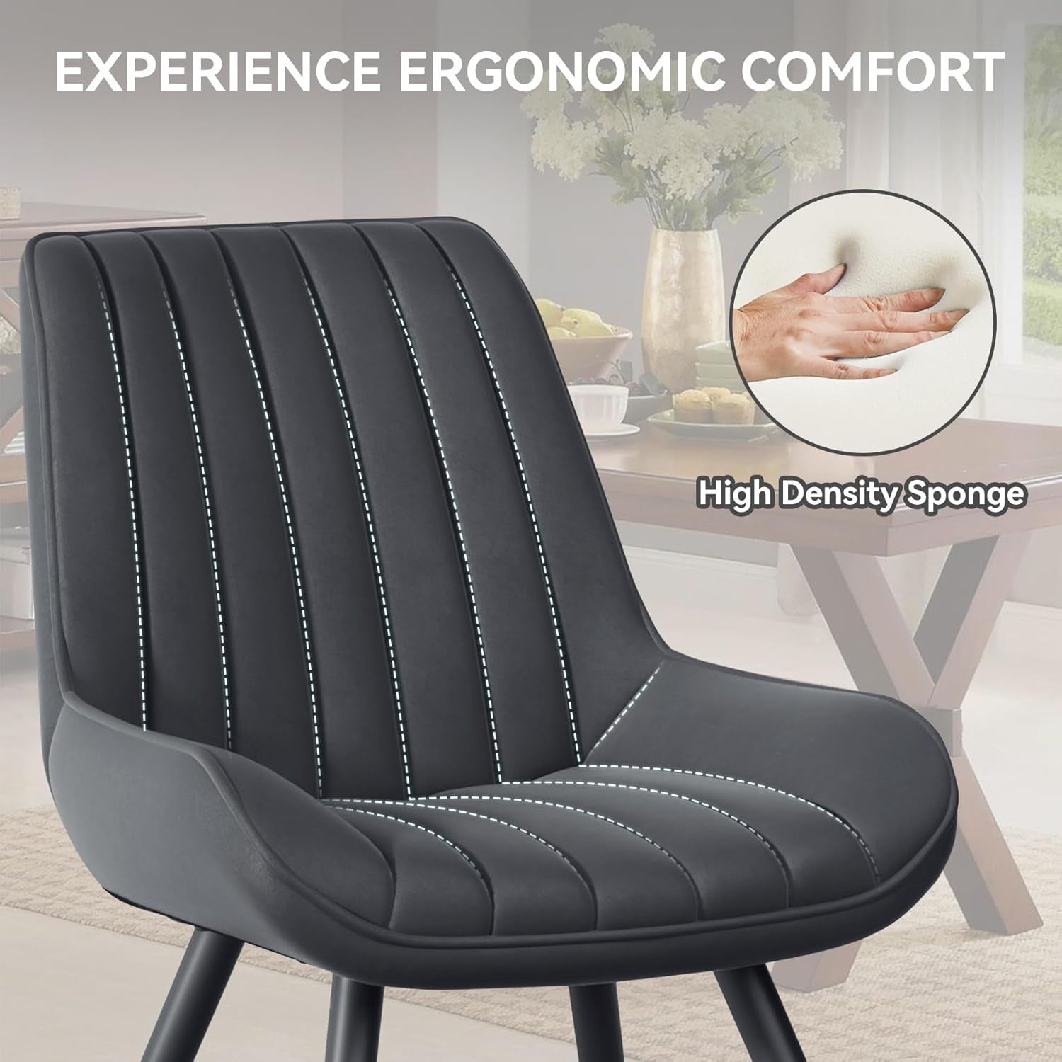 Set of 6 Grey Dining Chairs | Upholstered Padded Armchairs Metal Legs
