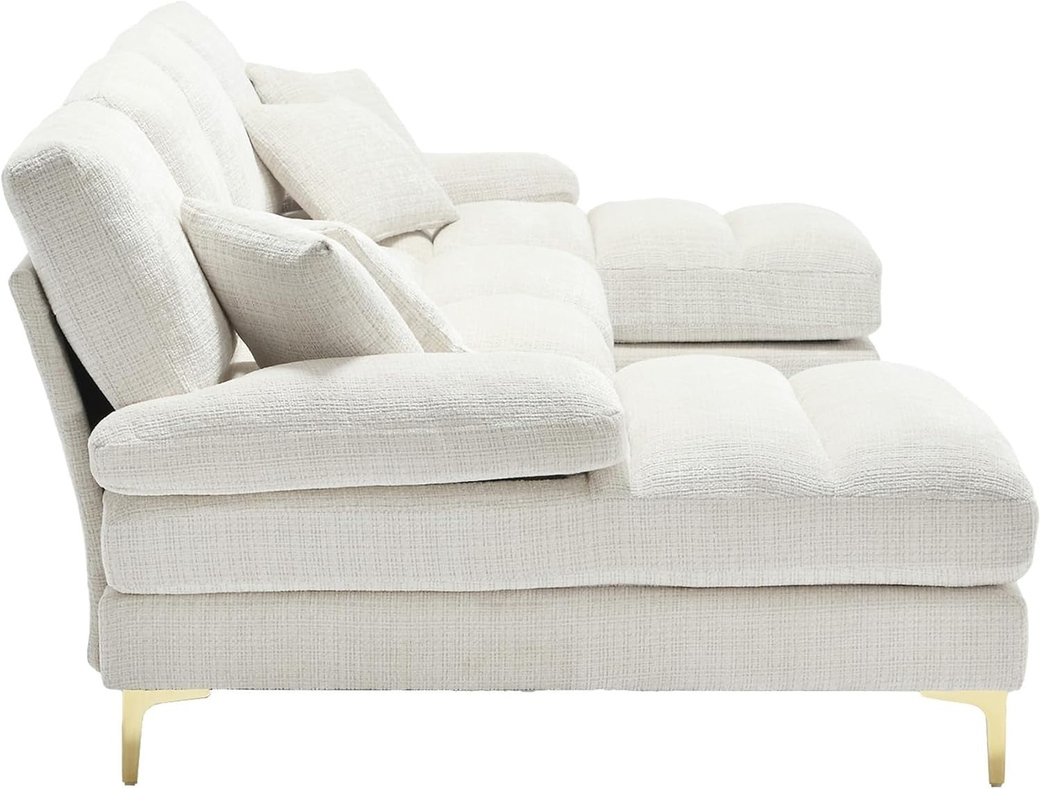 4 Seater U-Shaped Sofa Beige Chenille Sectional with 2 Chaise Modern Living Room