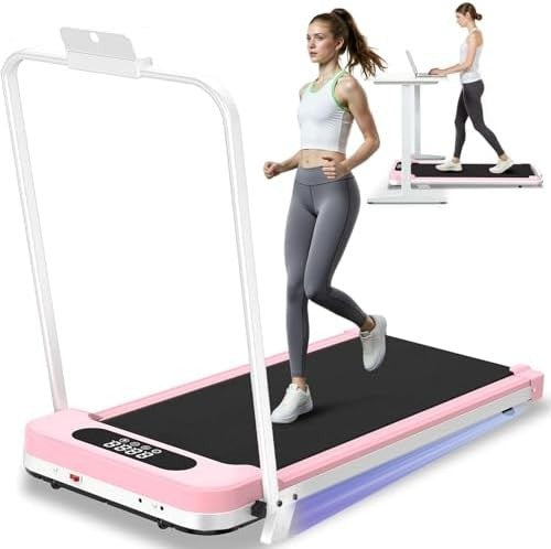 Pink Foldable Walking Pad 7% Incline w/ Handle Bar 2.5HP Under Desk 130KG