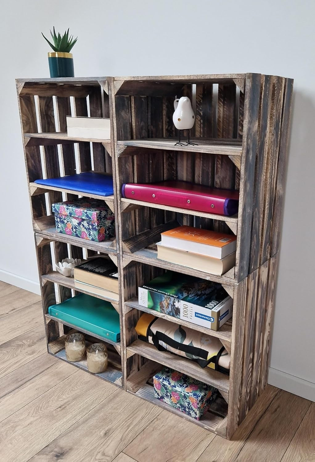 2-Tier Grey Wooden Crates Storage Shelf Organizer 50x40x30cm Durable
