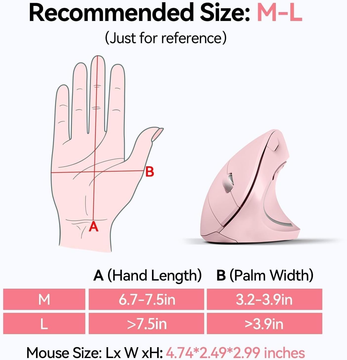 Vertical Ergonomic Wireless Mouse 4800 DPI Silent 6 Button Pink