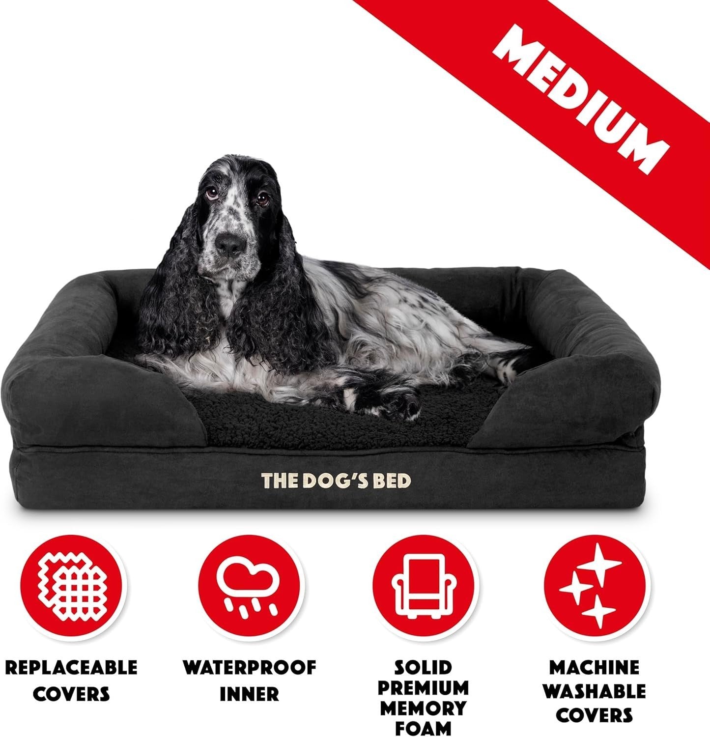 Medium Orthopedic Memory Foam Dog Bed Black Plush