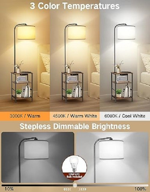 Floor Lamp with Table Drawers Remote USB Charging Dimmable LED Nightstand