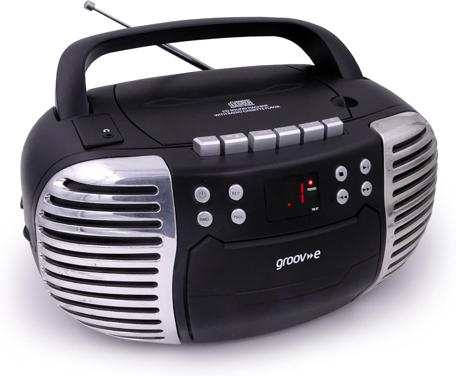 Retro Boombox CD & Cassette Player with Radio, Aux & Headphones – Black