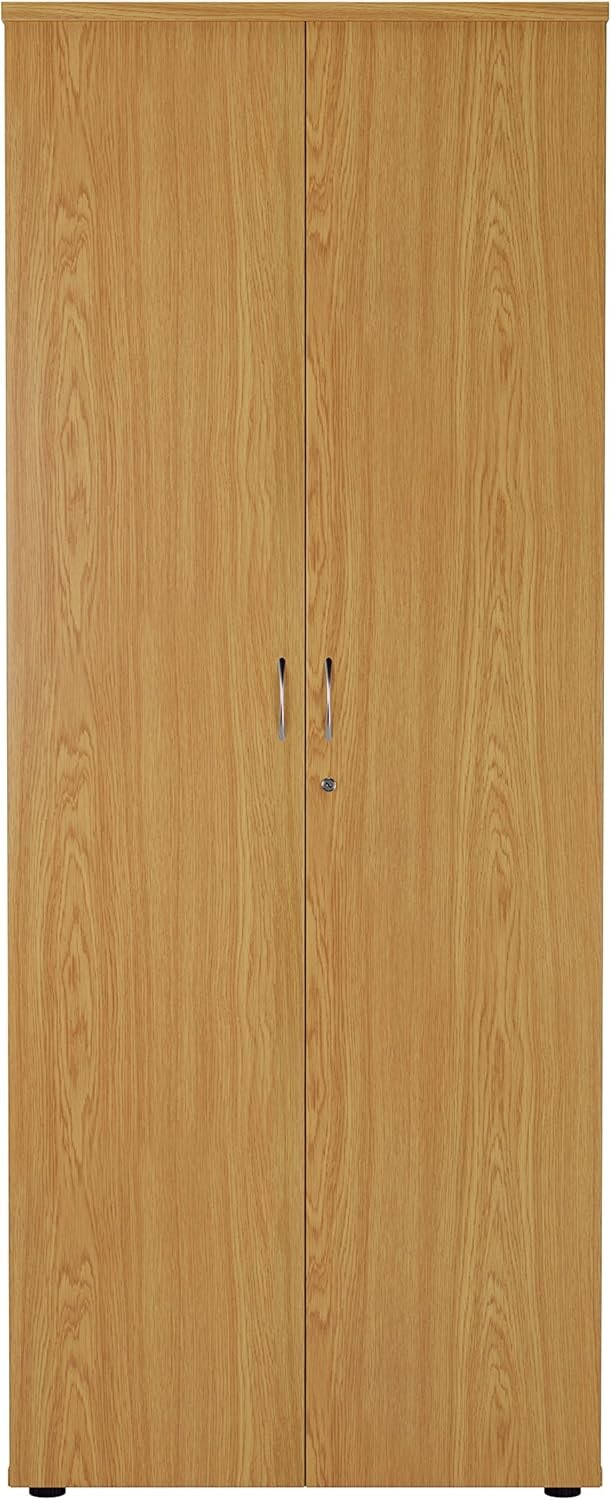 Tall Oak Lockable Office Cupboard 4 Shelf Storage Cabinet 200cm