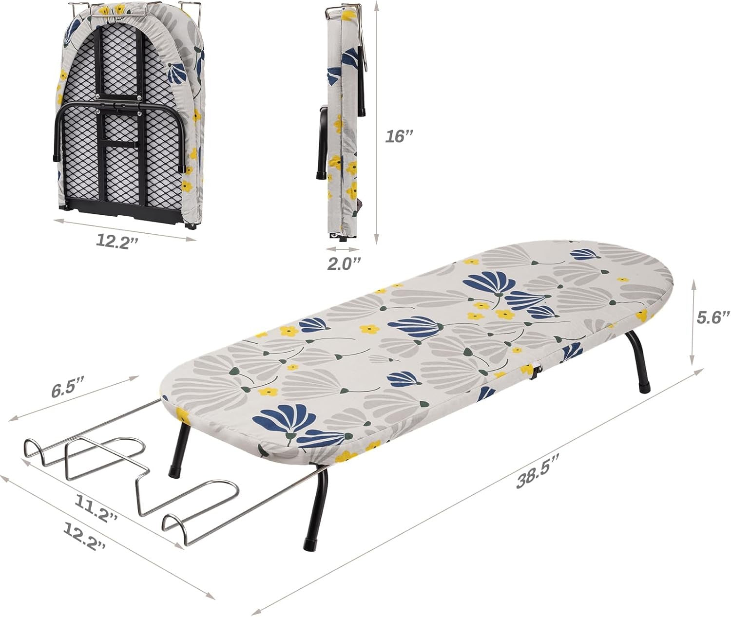 Tabletop Ironing Board Compact Folding with Metal Mesh & Heat Resistant Cover
