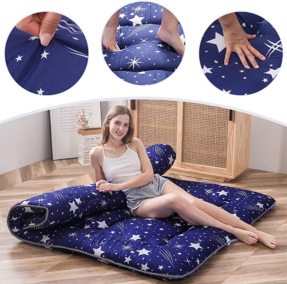 King Size Floor Futon Mattress Portable Camping Sleeping Pad with Pillow Top