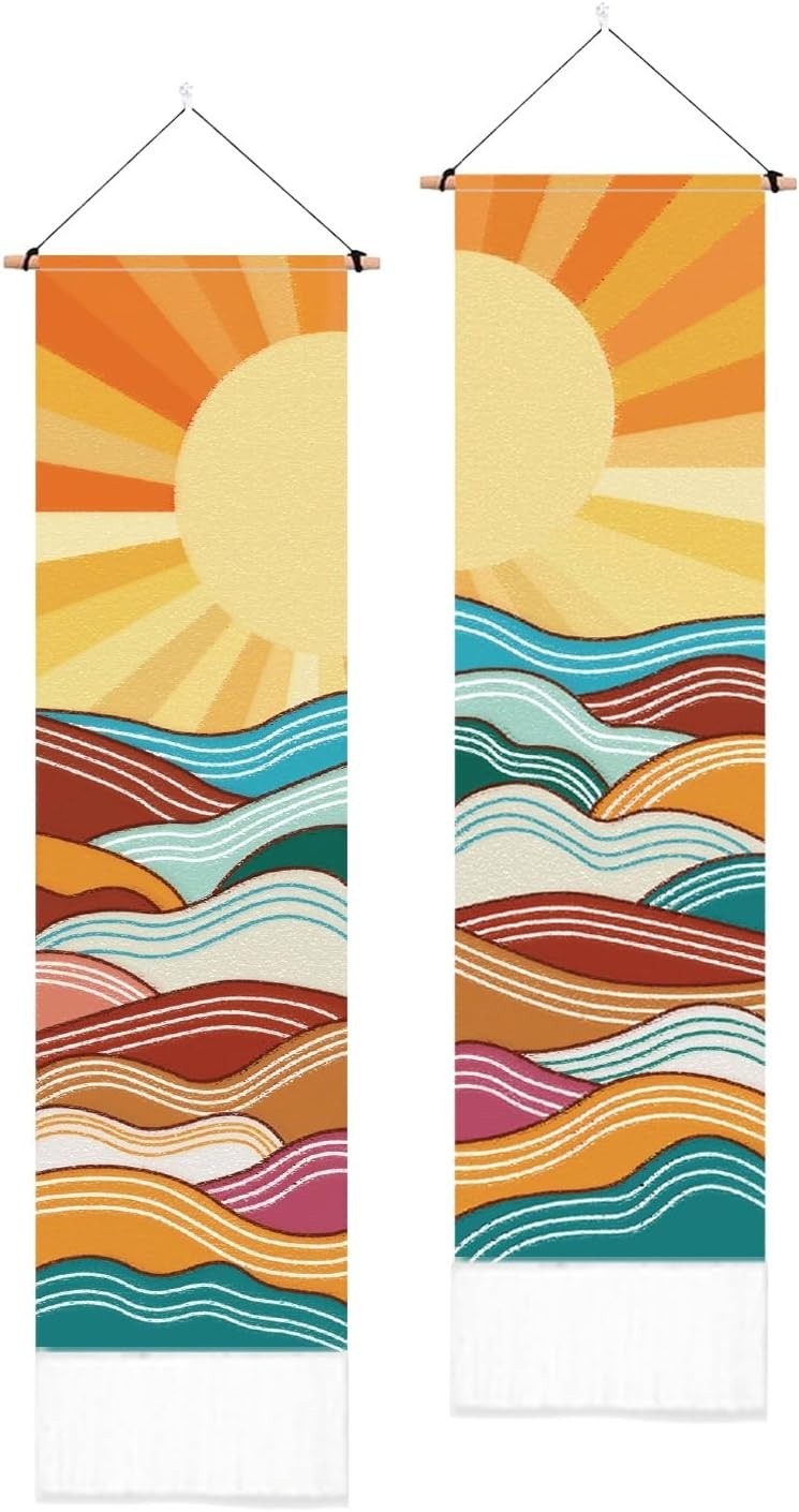2-Pack Boho Sunrise Ocean Waves Tapestry 46"x13" Vertical Decor