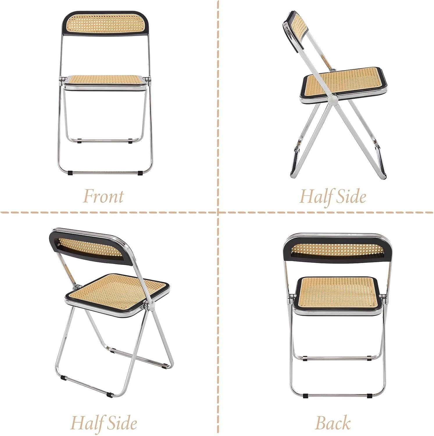 Foldable Rattan Dining Chair Space Saving Armless Side Chair for Kitchen