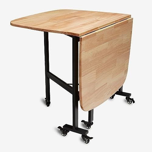 120CM Drop Leaf Folding Kitchen Table with 6 Lockable Wheels