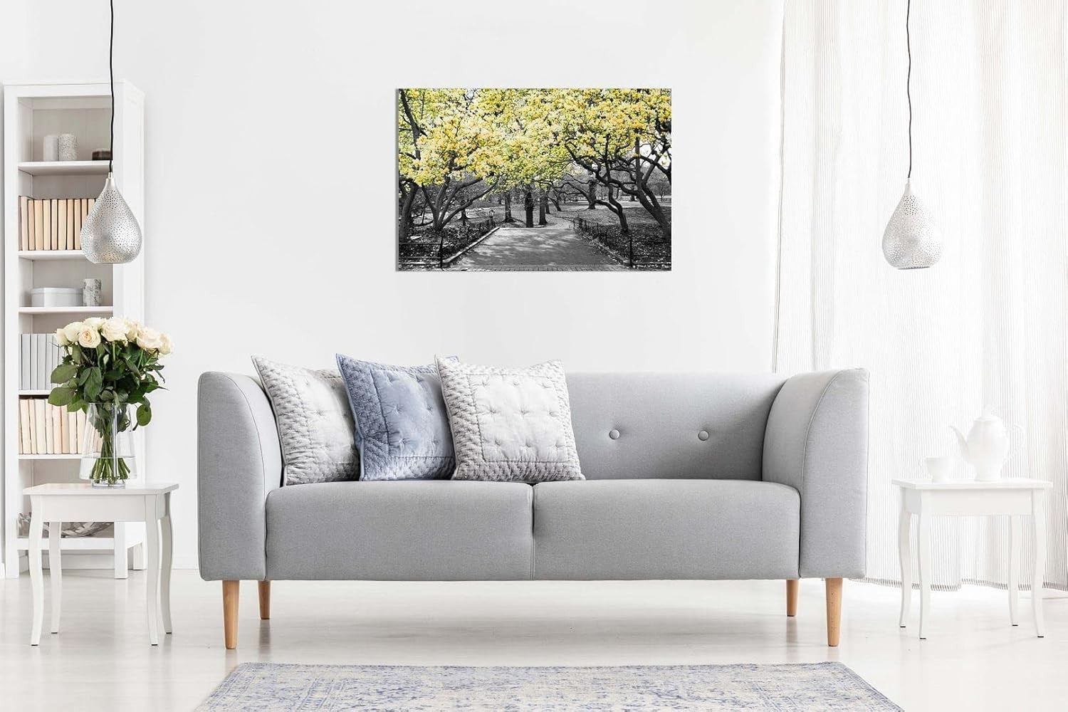 Black White Yellow Blossom Canvas Wall Art Large Floral Home Decor 76x51cm