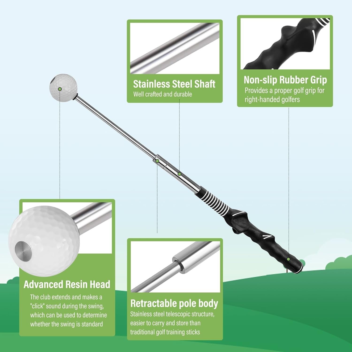 Golf Swing Trainer Retractable Telescopic Practice Stick Click