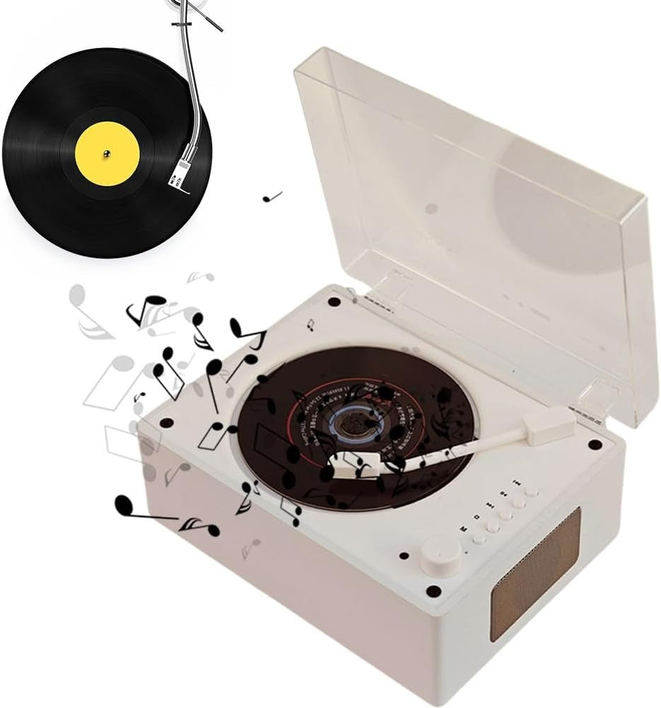Retro Bluetooth CD Player Rechargeable Speakers USB AUX Remote White