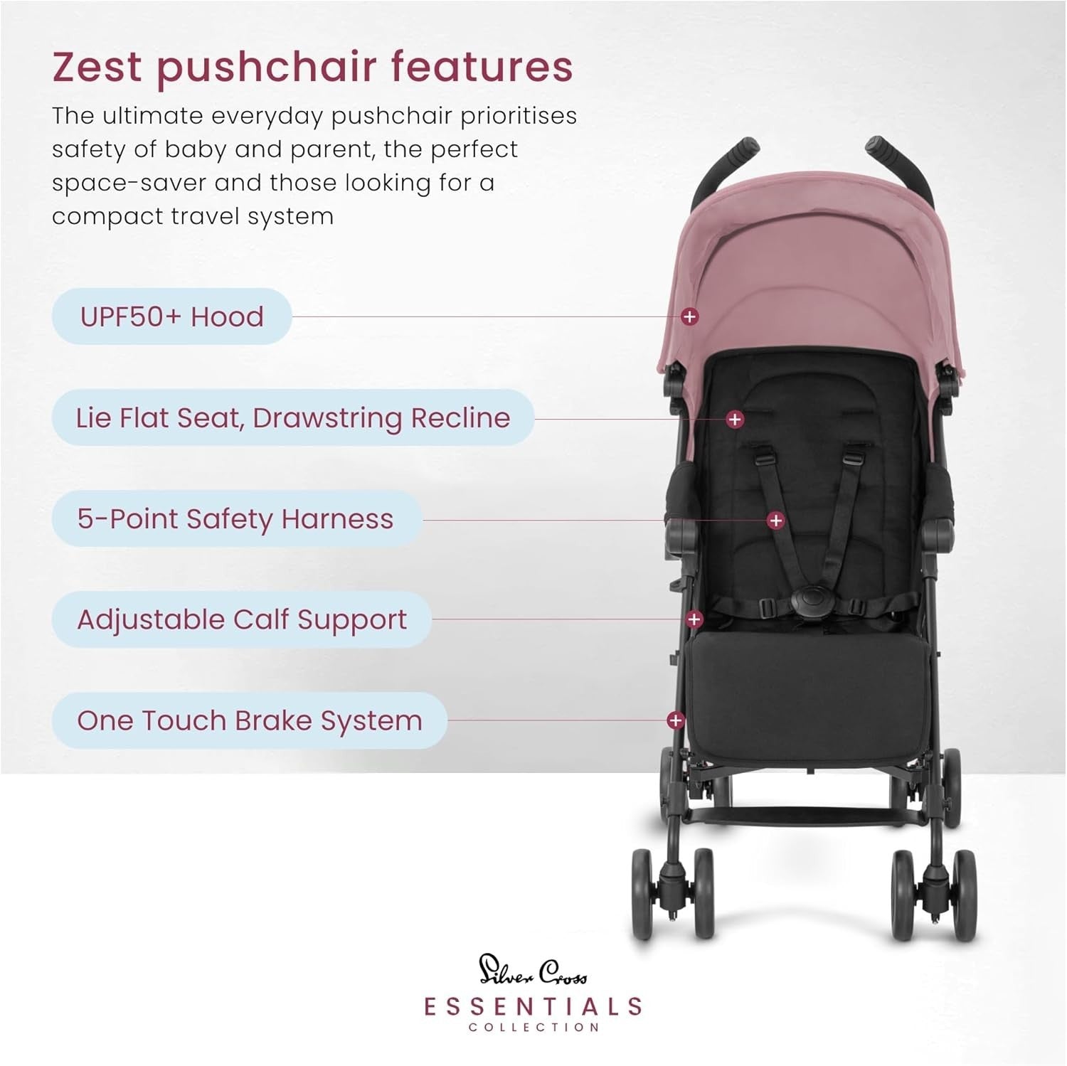 Lightweight Travel Pushchair Umbrella Fold Lie Flat Newborn–4Y 22kg Pink