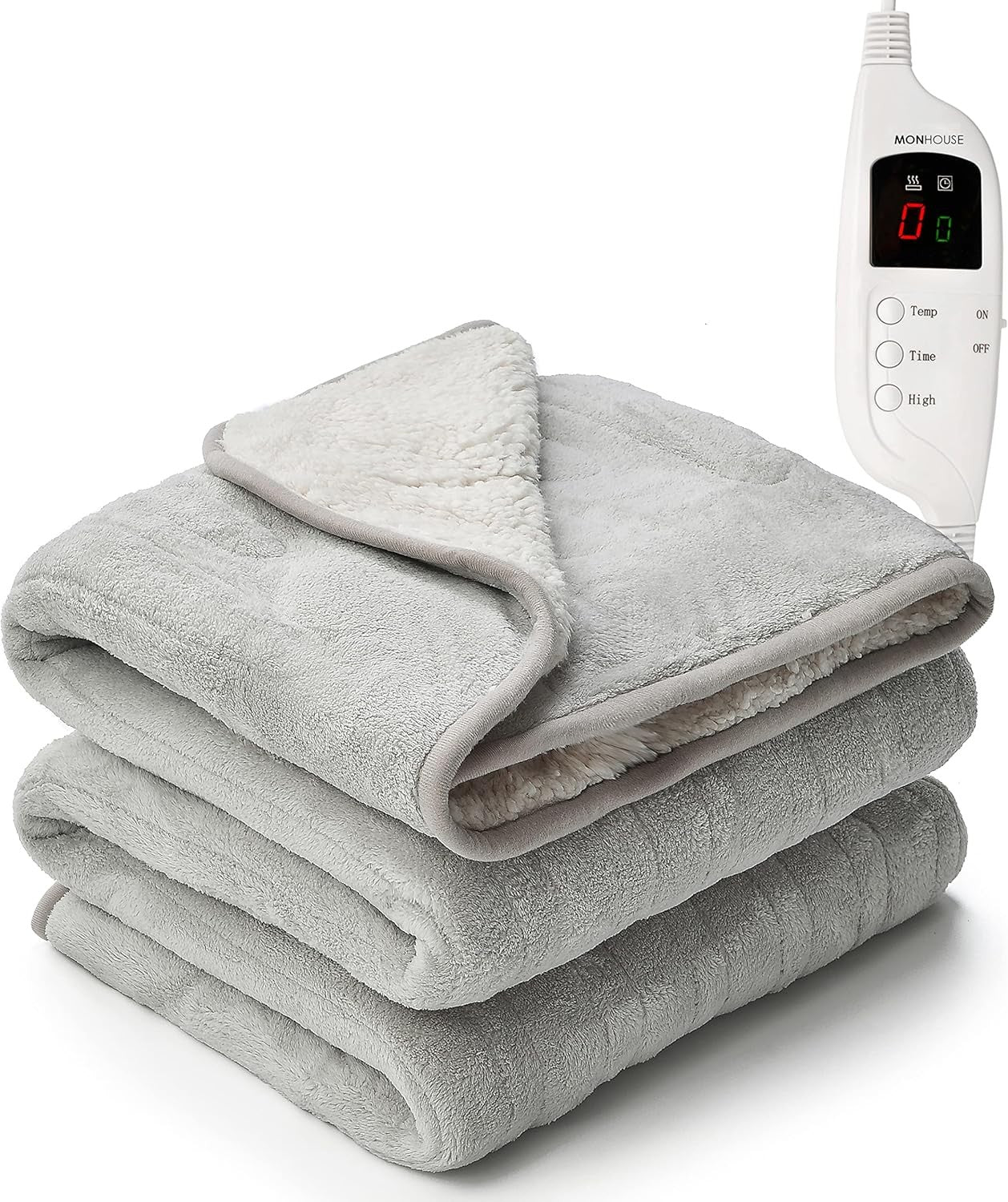 Electric Heated Throw Blanket 130x160cm 9 Heat Levels Timer Washable Silver