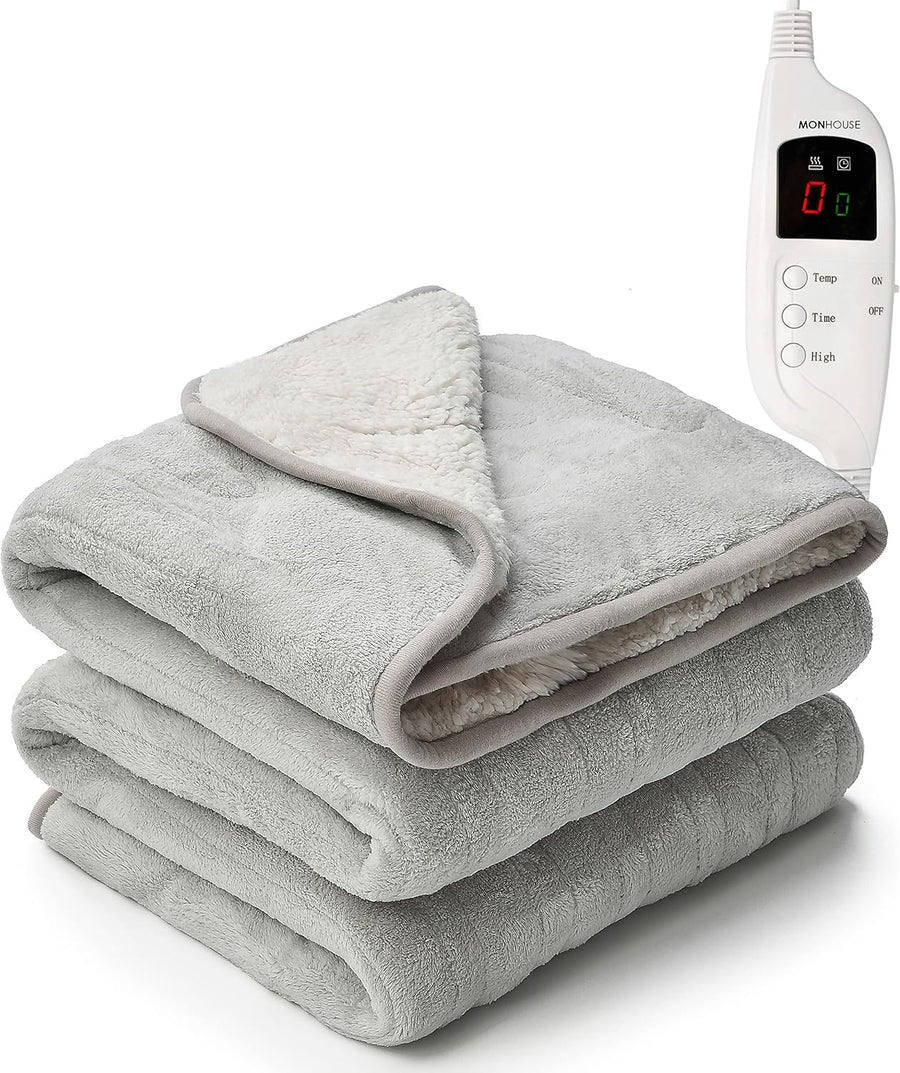 Electric Heated Throw Blanket 130x160cm 9 Heat Levels Timer Washable Silver