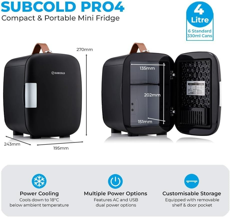 Portable 4L Mini Fridge Small Cooler for Office Bedroom Car Travel Black