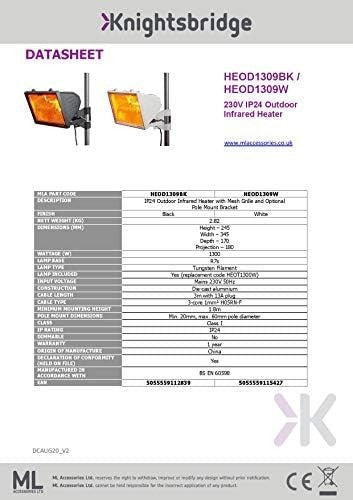 Outdoor Infrared Heater 1300W Wall & Pole Mount | Fast Heat | Safe & Slim