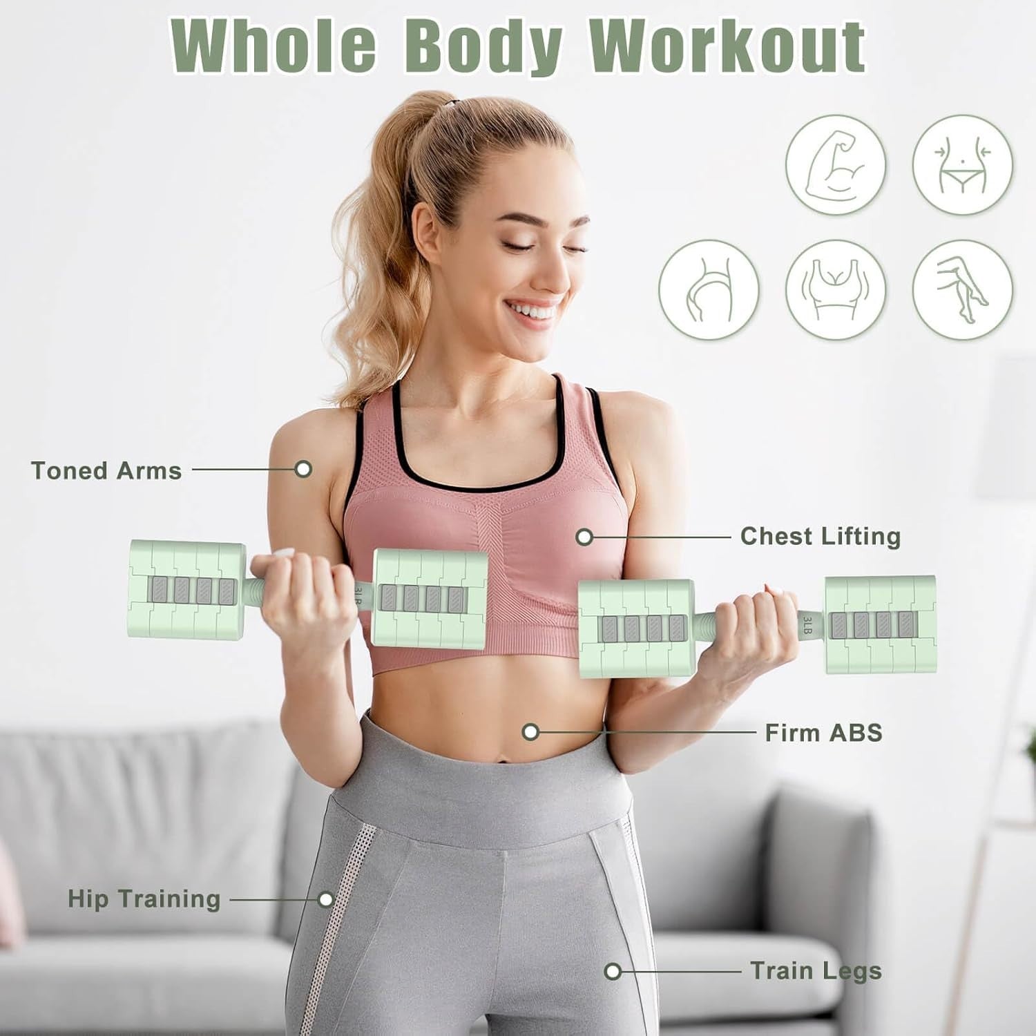 Adjustable Dumbbells Set 5-in-1 3–11LB Each Quick Change Home Weights