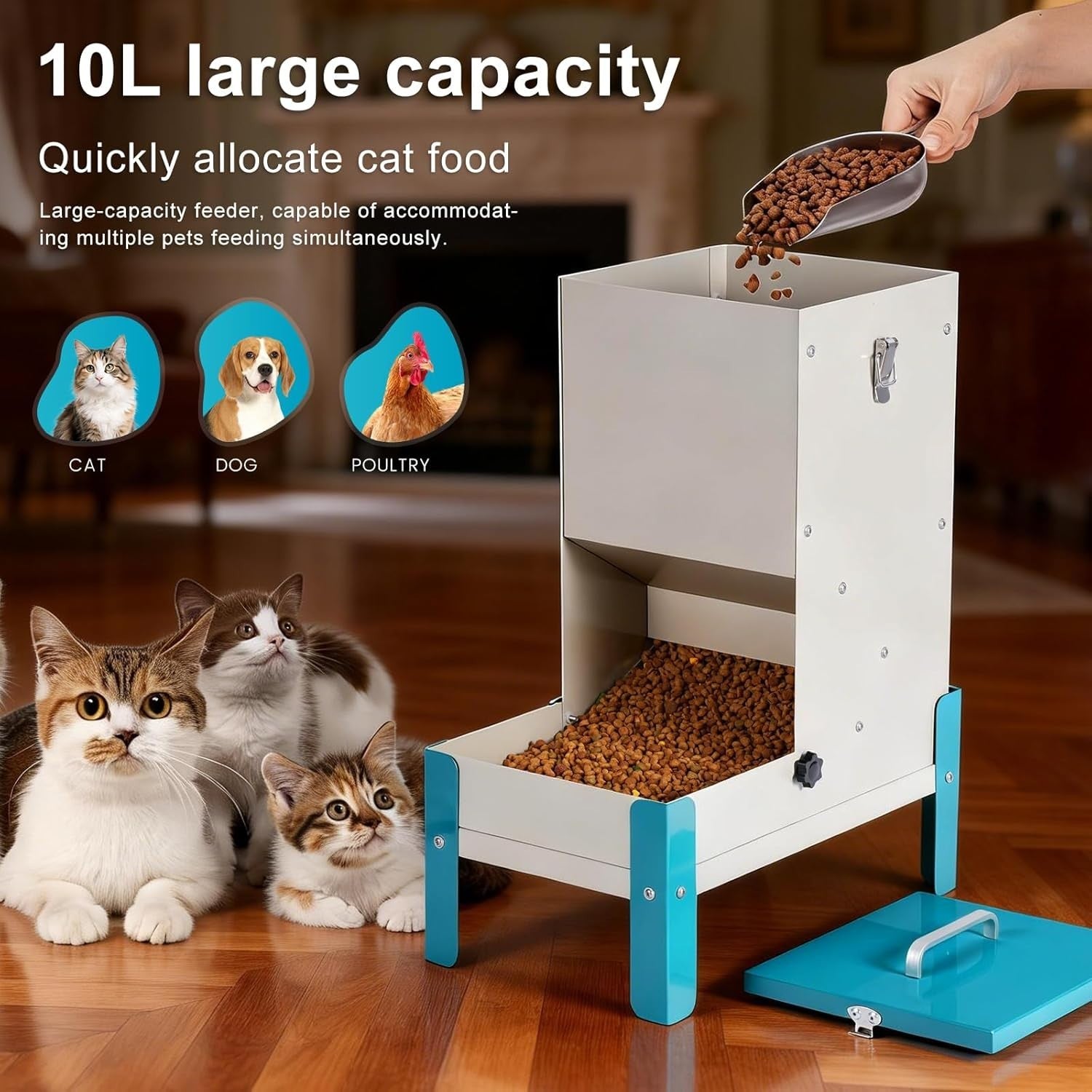 10L Elevated Automatic Pet Feeder Metal Gravity Food Dispenser Bowl