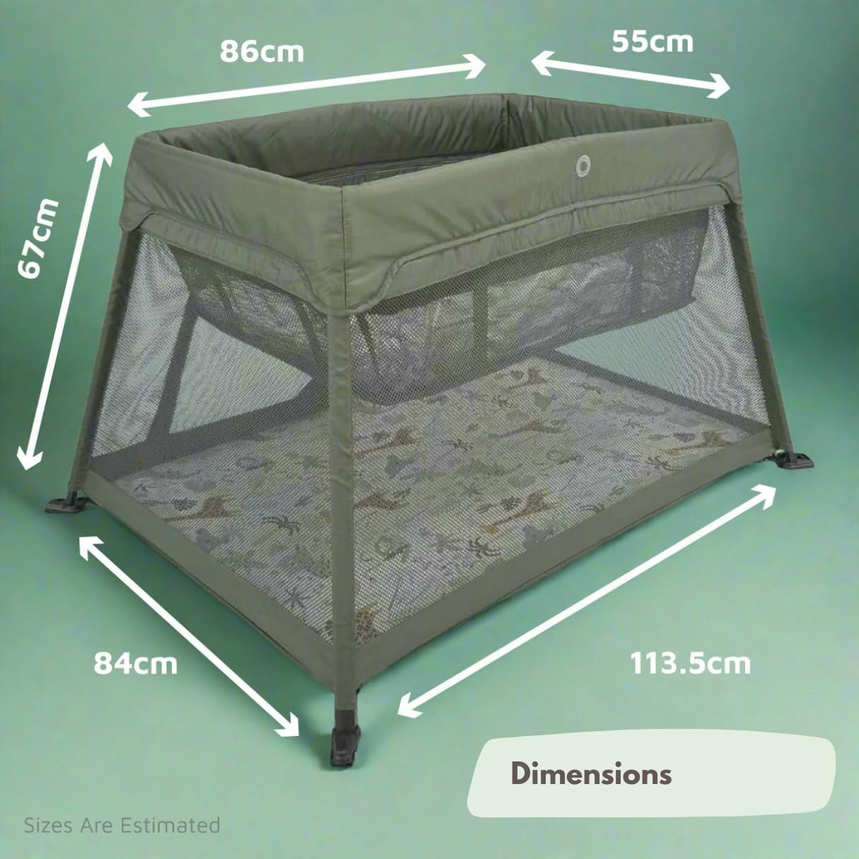 Travel Cot Playpen Lightweight Foldable Baby Bed with Mattress & Storage Green