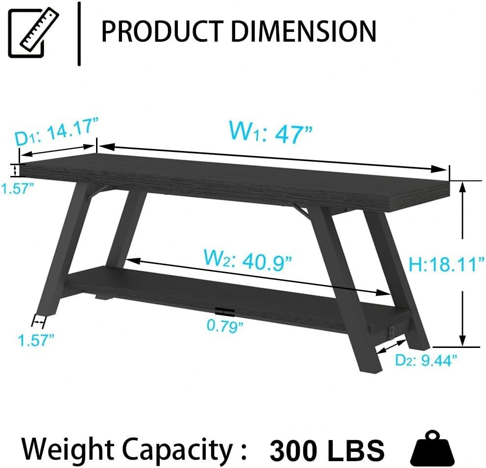 Modern Black Oak Entryway Bench Wood Metal Storage Shoe Rack 47in
