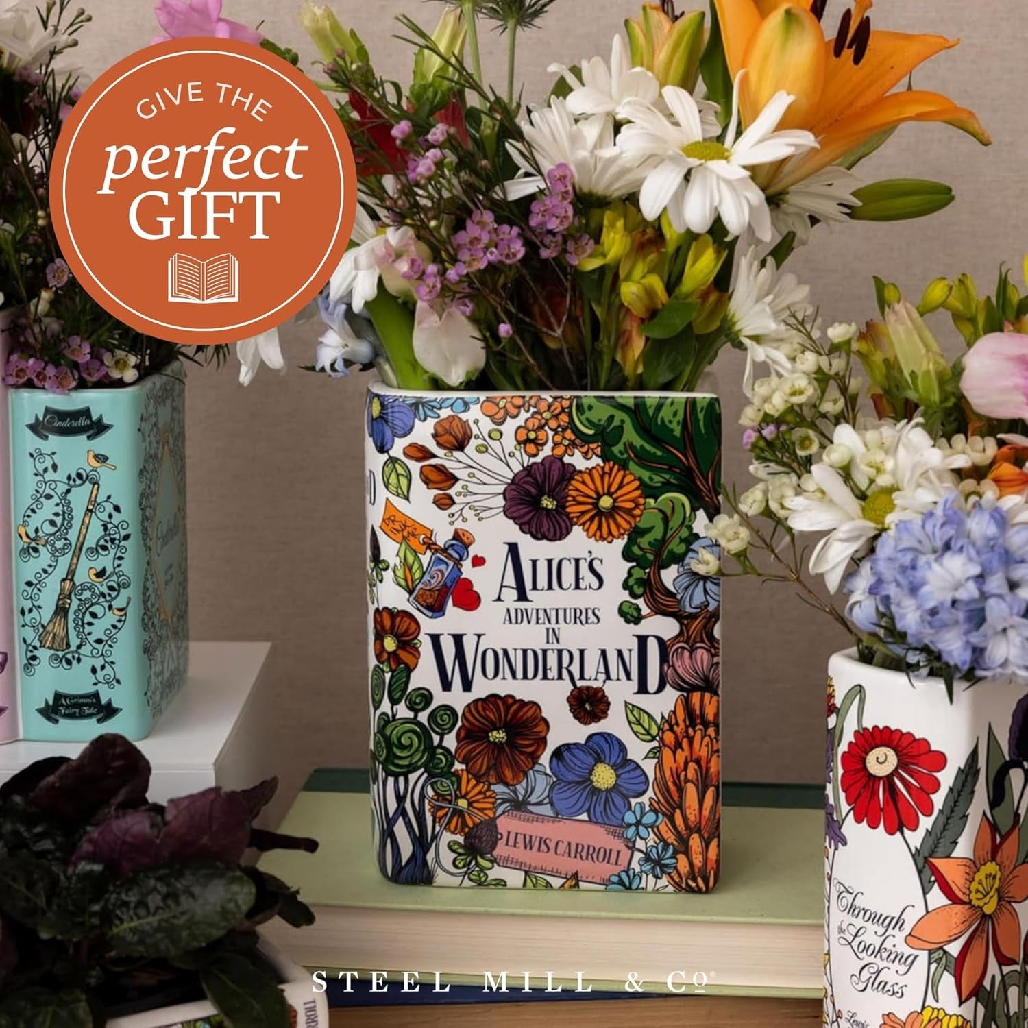 Book Shaped Ceramic Vase Decorative Floral Bookshelf Home Decor Gift